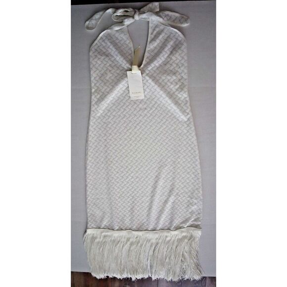 Waimari D267LCW Women's Sz Medium White Levisa Fringe Hem Halter Midi Dress - Picture 10 of 15